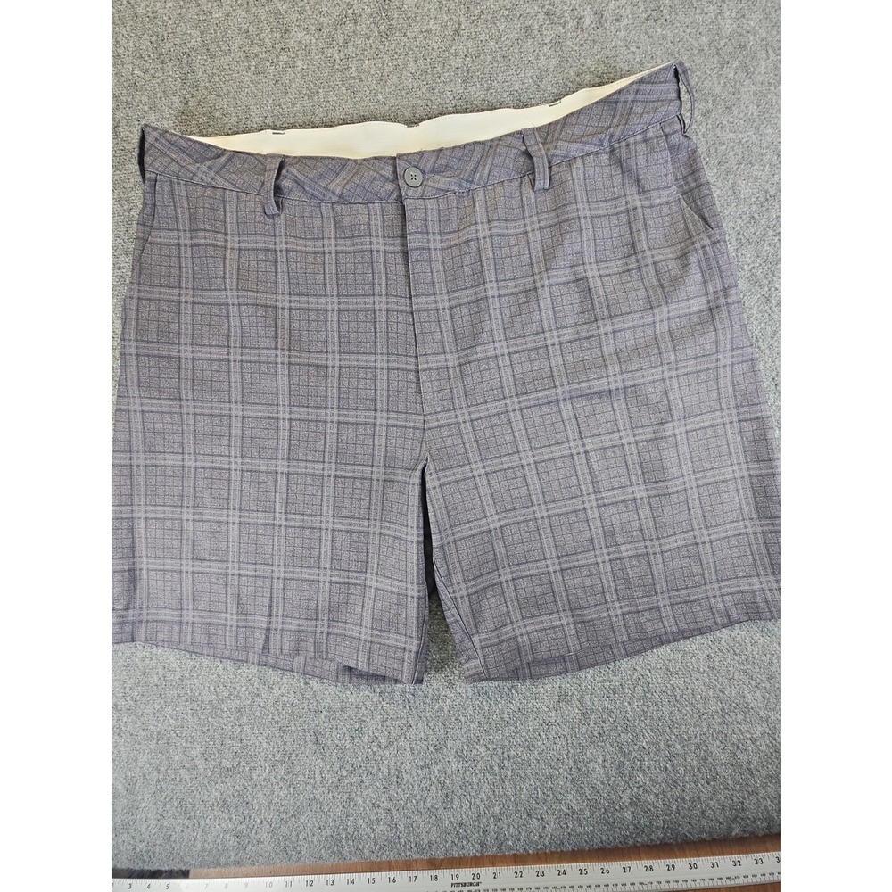Reebok Golf Mens Size 48 Plaid Performance Shorts Grey Black Flat Front 1582
